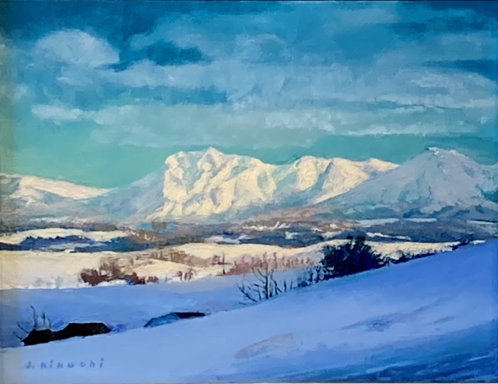 【豊富な大得価】面川 富　1990年12月　『利根川・子持山雪景』　油彩　真作 自然、風景画